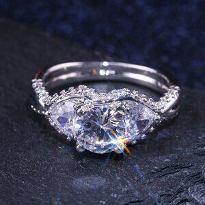 ✨ Super Dainty Engagement/Wedding Three Pure Gemstones Silver Rings, VIP279